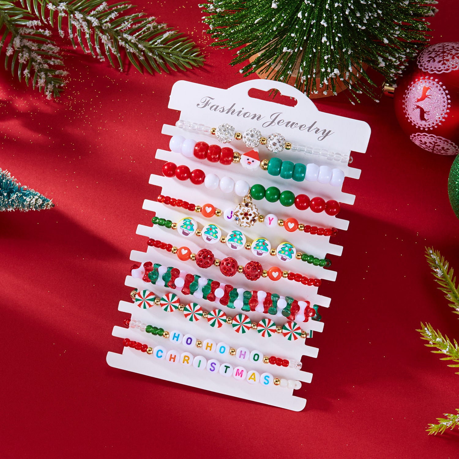 Wholesale Christmas 10pcs letter stretch bead bracelets